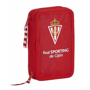Dubbele etui Real Sporting de Gijón Rood 12,5 x 19,5 x 4 cm-Topper Trend