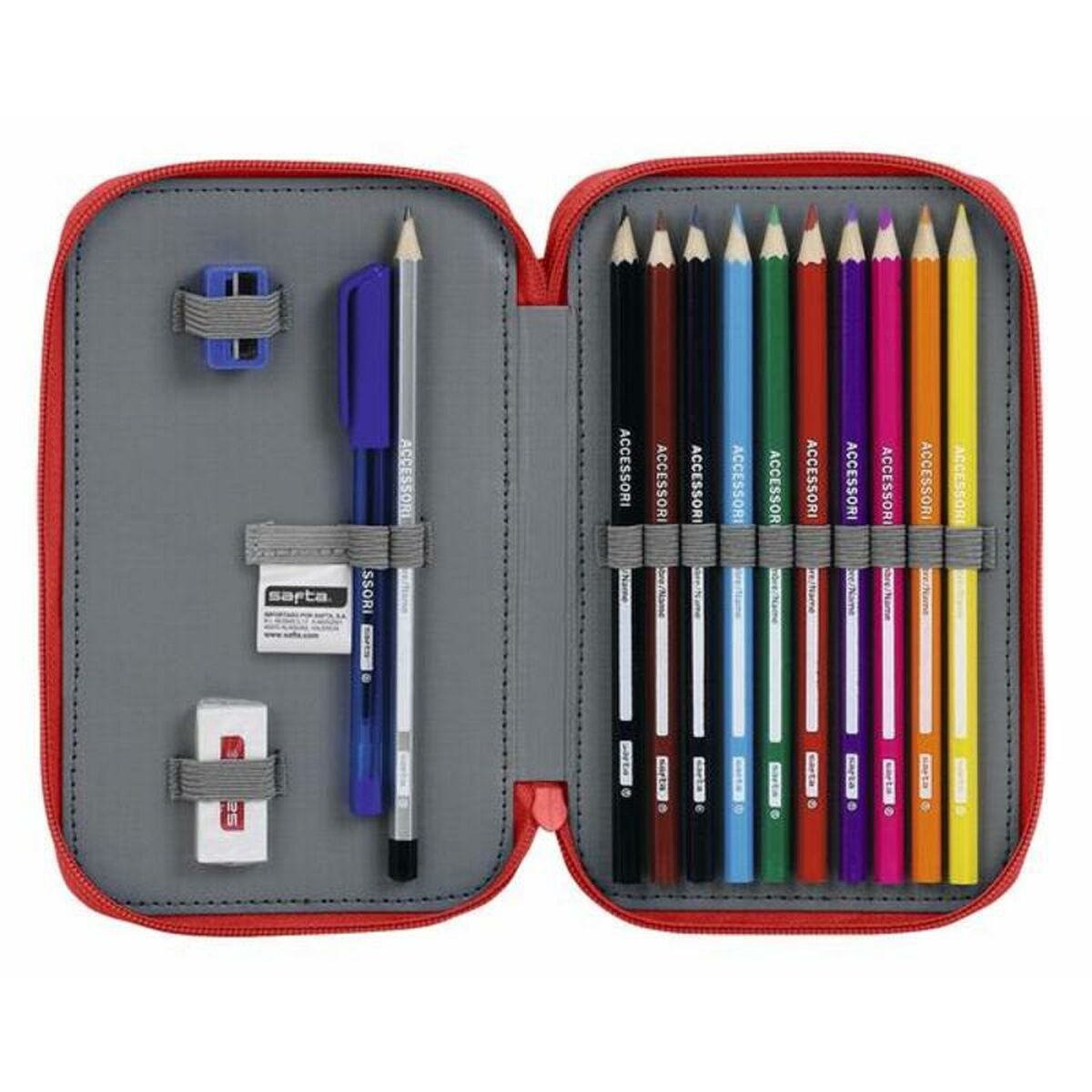 Dubbele etui Real Sporting de Gijón Rood 12,5 x 19,5 x 4 cm-Topper Trend
