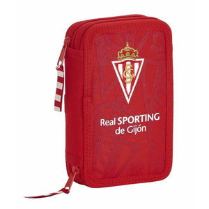 Dubbele etui Real Sporting de Gijón Rood 12,5 x 19,5 x 4 cm-Topper Trend