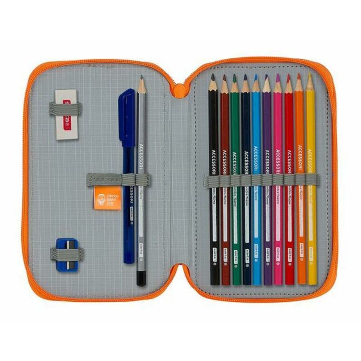 Dubbele etui Valencia Basket M854 Blauw Oranje 12,5 x 19,5 x 4 cm-Topper Trend