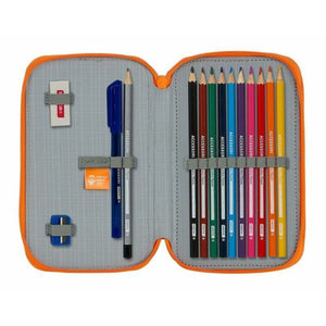 Dubbele etui Valencia Basket M854 Blauw Oranje 12,5 x 19,5 x 4 cm-Topper Trend