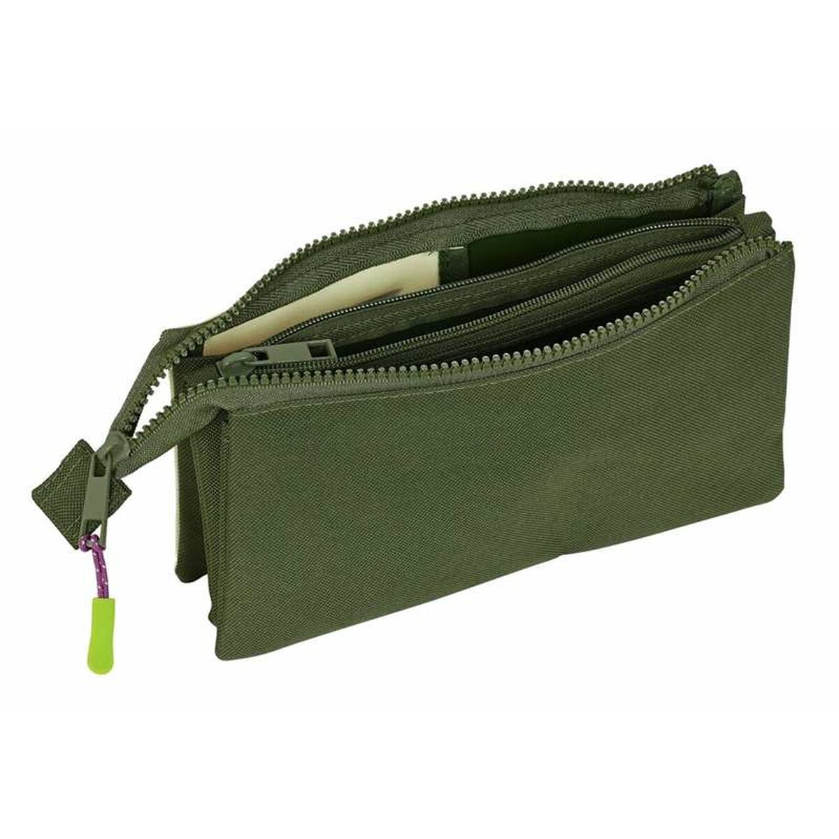 Pennenetui met 3 vakken Munich Bright khaki Groen 22 x 12 x 3 cm-Topper Trend