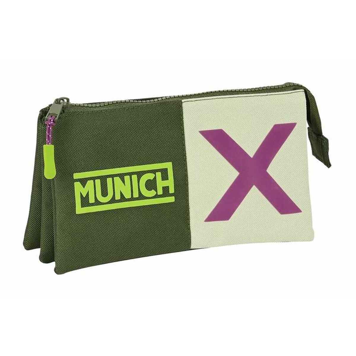 Pennenetui met 3 vakken Munich Bright khaki Groen 22 x 12 x 3 cm-Topper Trend