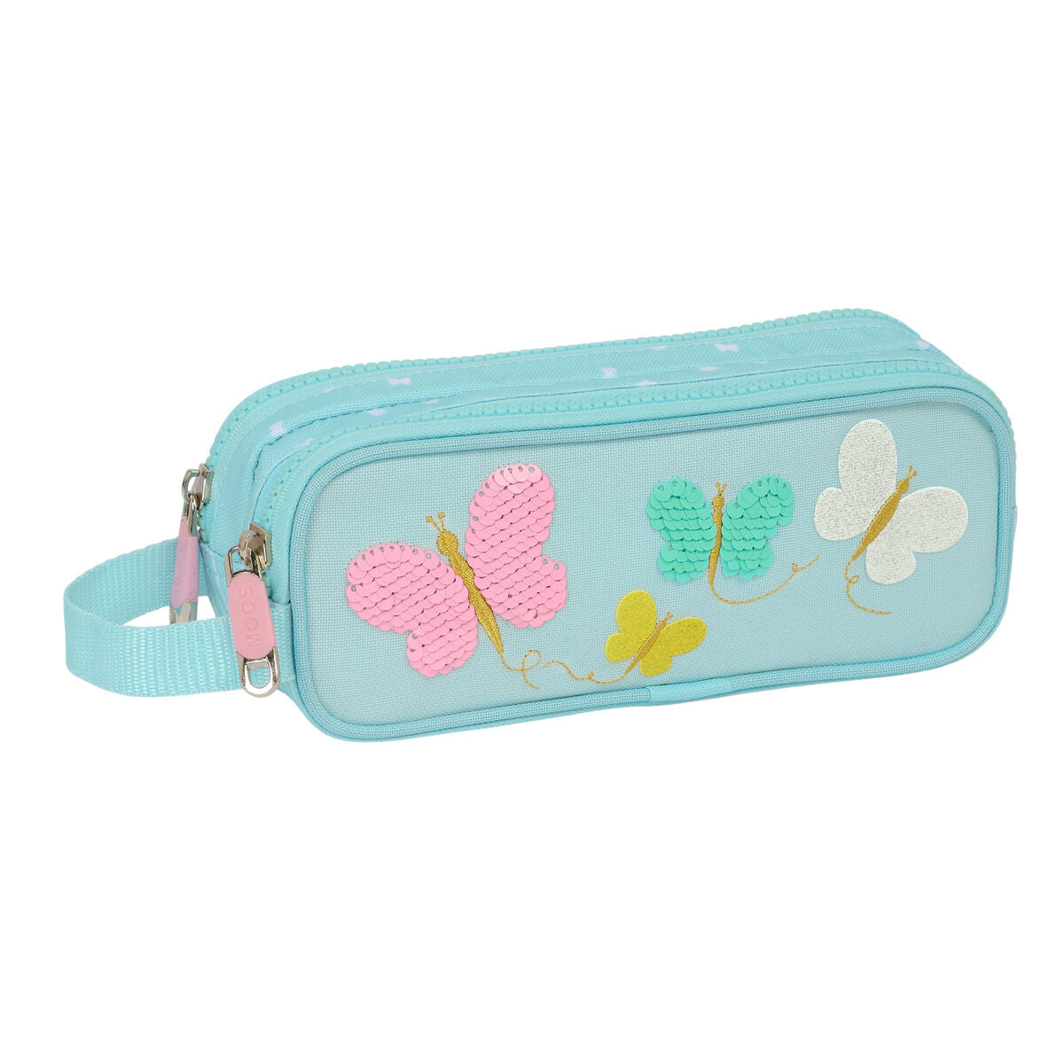 Pennenetui met 2 vakken Moos Butterflies Licht Blauw 21 x 8 x 6 cm-Topper Trend