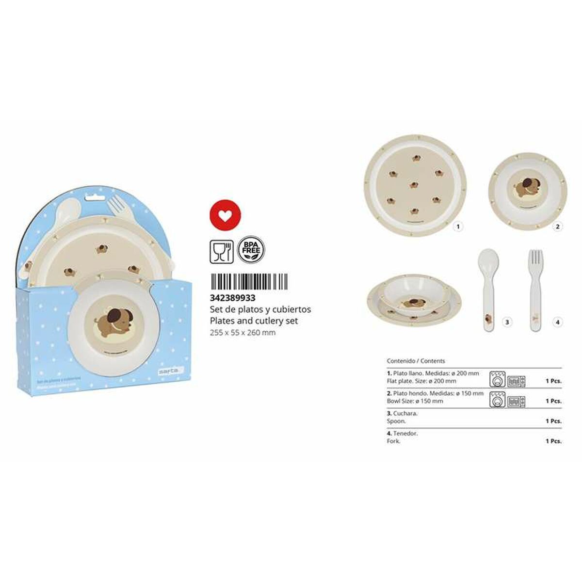 Kinderen servies set Safta Polyurethaan Beige Puppy 4 Onderdelen-Topper Trend