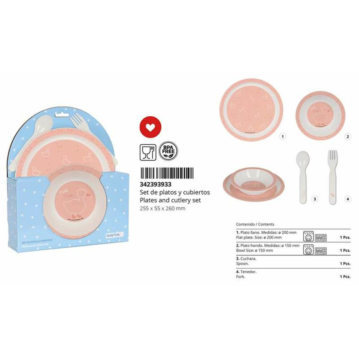 Kinderen servies set Safta Patito Polyurethaan Roze 4 Onderdelen-Topper Trend