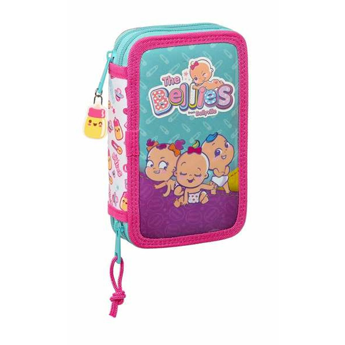 Dubbele etui The Bellies Wit Paars Turkoois 12,5 x 19,5 x 4 cm-Topper Trend