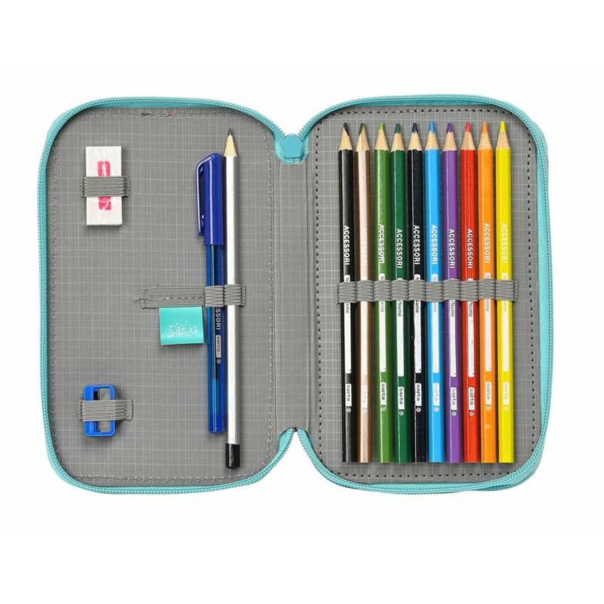 Dubbele etui The Bellies Wit Paars Turkoois 12,5 x 19,5 x 4 cm-Topper Trend