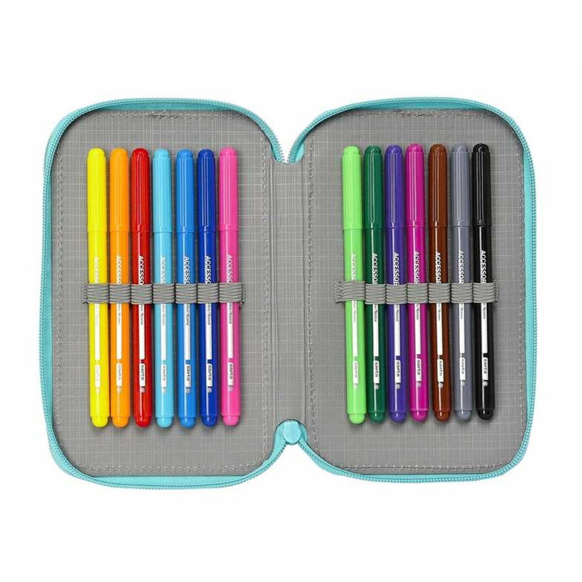Dubbele etui The Bellies Wit Paars Turkoois 12,5 x 19,5 x 4 cm-Topper Trend