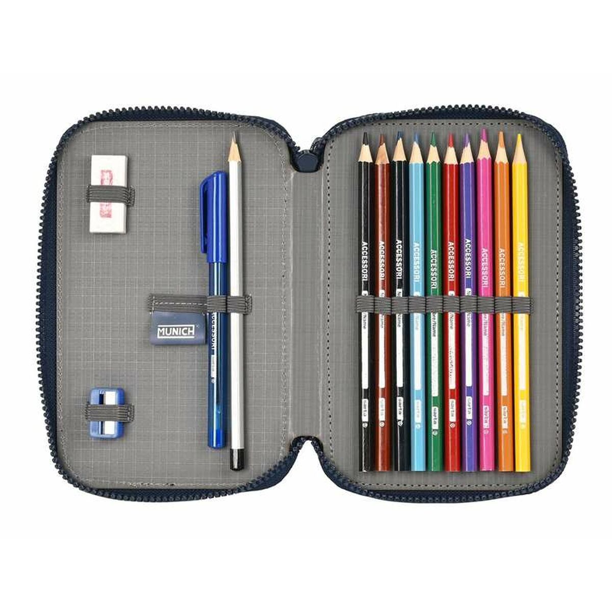 Dubbele etui Munich Flash Marineblauw 12,5 x 19,5 x 4 cm-Topper Trend
